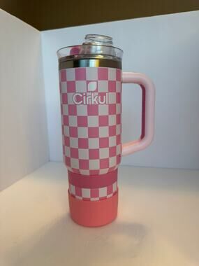 Cirkul StrawSip Insulated Stainless Steel Tumbler Pink Checkered Cup New